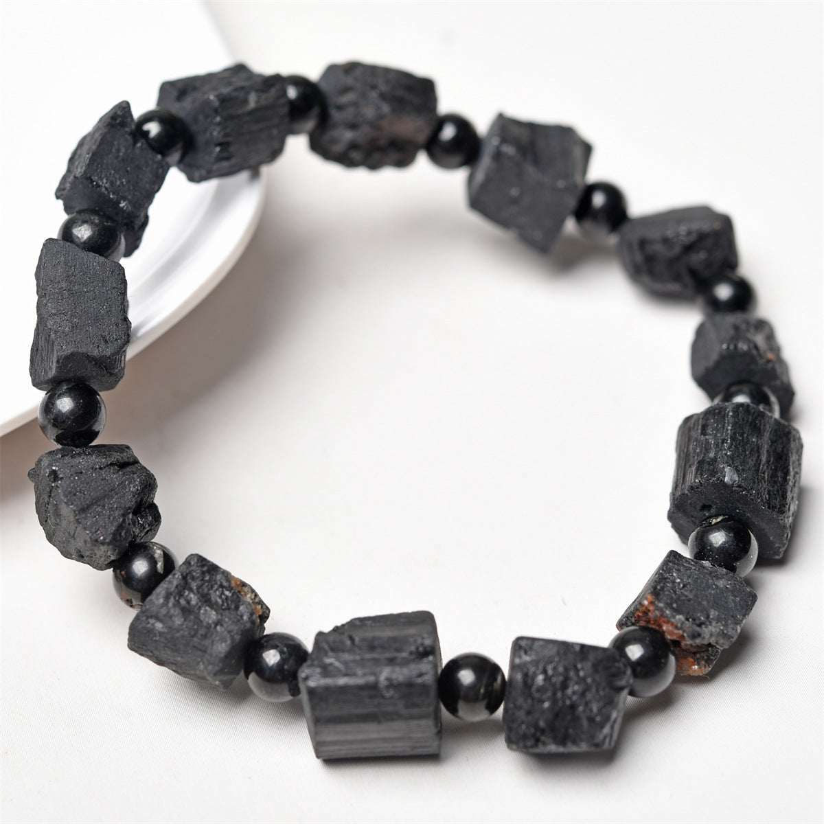Wholesale Natural tourmaline crystal black tourmaline rough stone frosted single loop bracelet